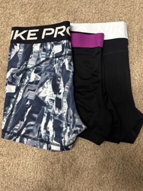 Nike Women's Athletic Shorts Trio - Black, White, Purple, Blue Pattern